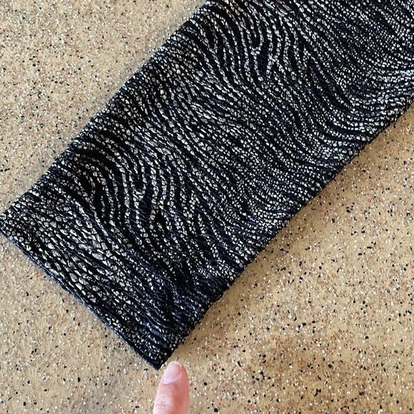 Chico's black and silver metallic tiger print asymmetrical zip front jacket sz 1 - Picture 15 of 16